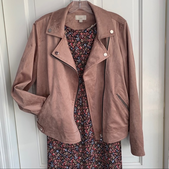 SOLD !! LOFT blush faux vegan suede moto jacket - Picture 7 of 12